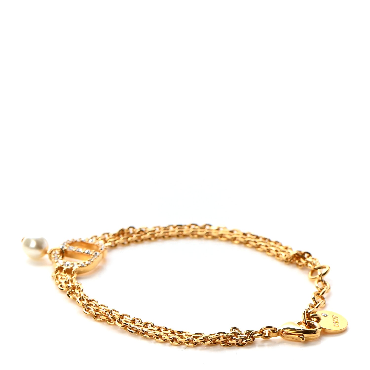 Christian Dior Metal Crystal Pearl CD Bracelet Gold 3 of 5