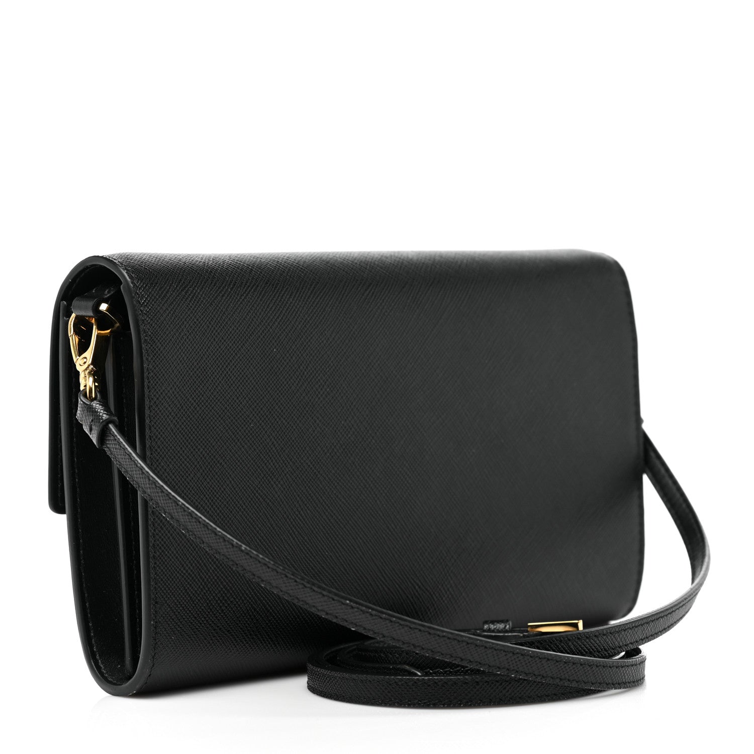 Prada Saffiano Wallet With Shoulder Strap Black 3 of 8