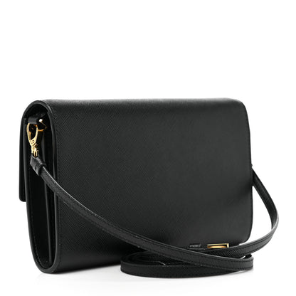 Prada Saffiano Wallet With Shoulder Strap Black 3 of 8