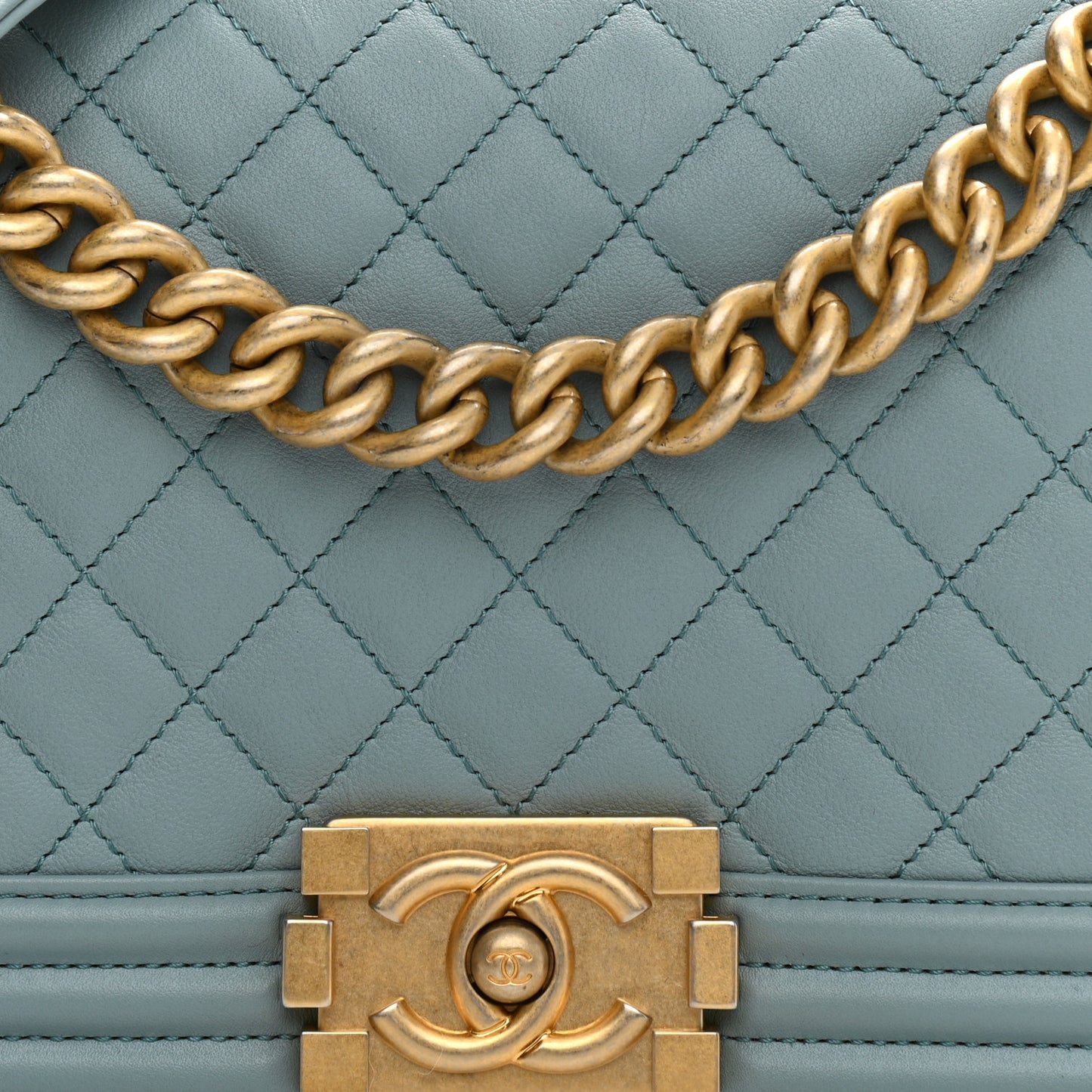 Calfskin Quilted Medium Boy Flap Light Blue