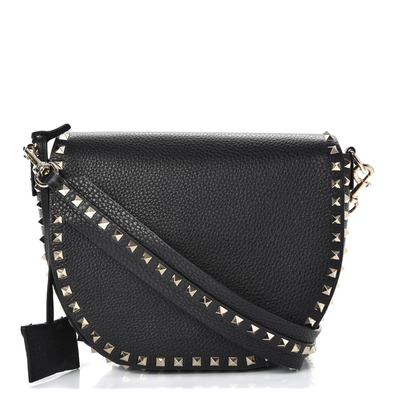 Valentino Garavani Grained Calfskin Rockstud Halfmoon Saddle Bag Black 1 of 7