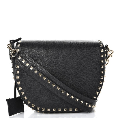 Valentino Garavani Grained Calfskin Rockstud Halfmoon Saddle Bag Black 1 of 7