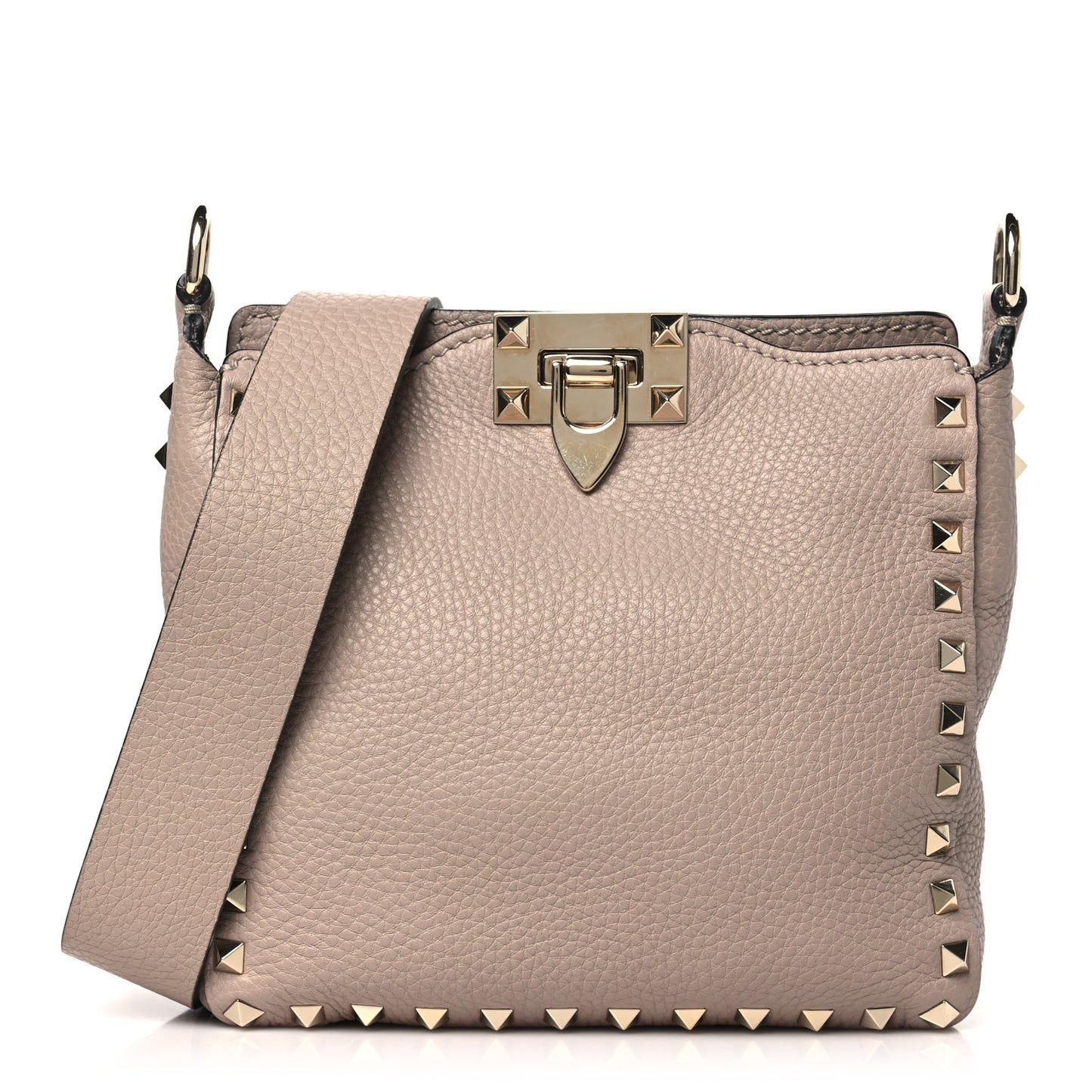 Pebbled Calfskin Mini Rockstud Flip-Lock Messenger Bag Poudre