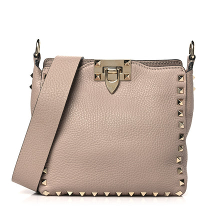 Valentino Garavani Pebbled Calfskin Mini Rockstud Flip-Lock Messenger Bag Poudre 1 of 10