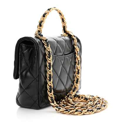 Chanel Shiny Lambskin Quilted Golden Links Top Handle Flap Black 3 of 11