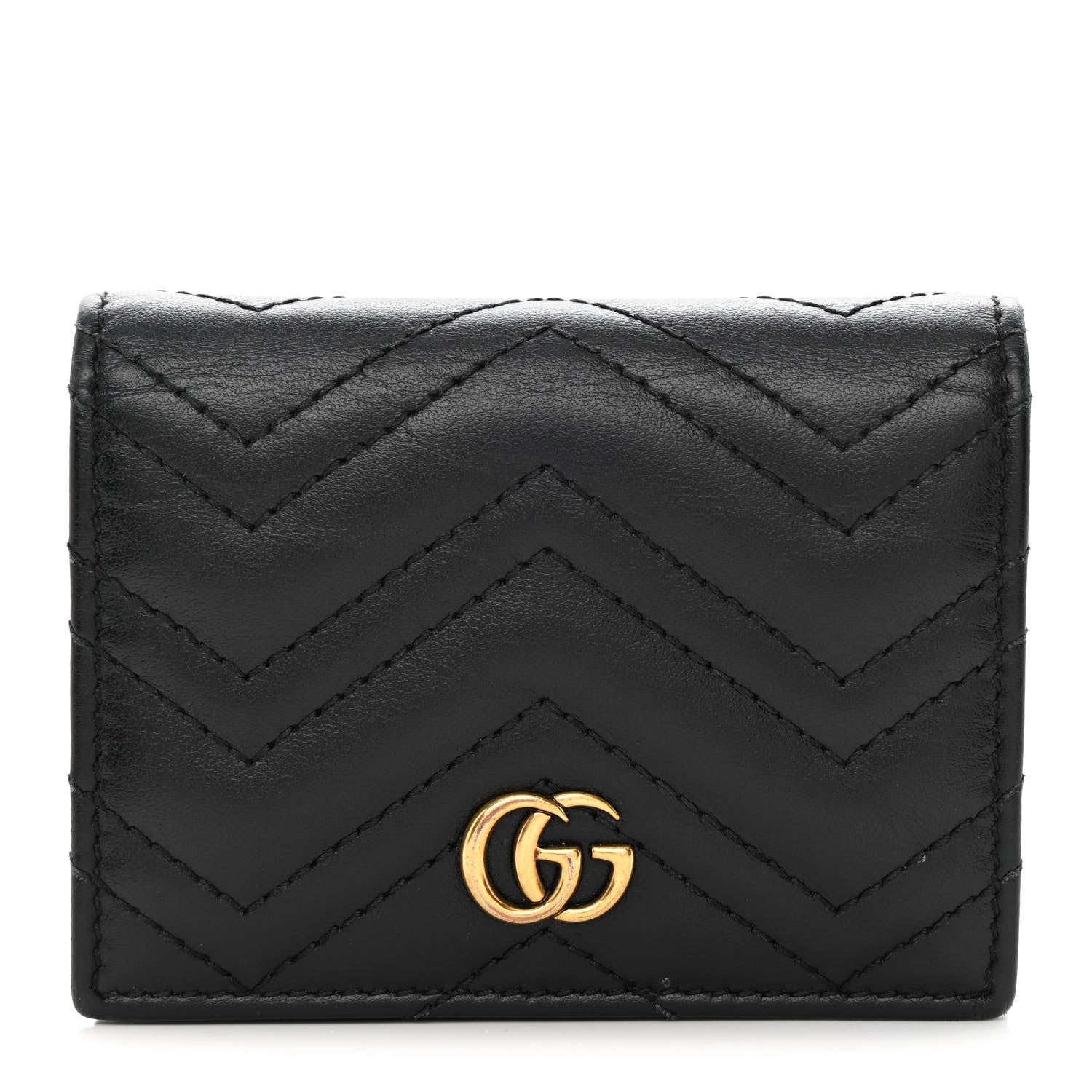 Gucci Calfskin Matelasse GG Marmont Card Case Wallet Black 1 of 14