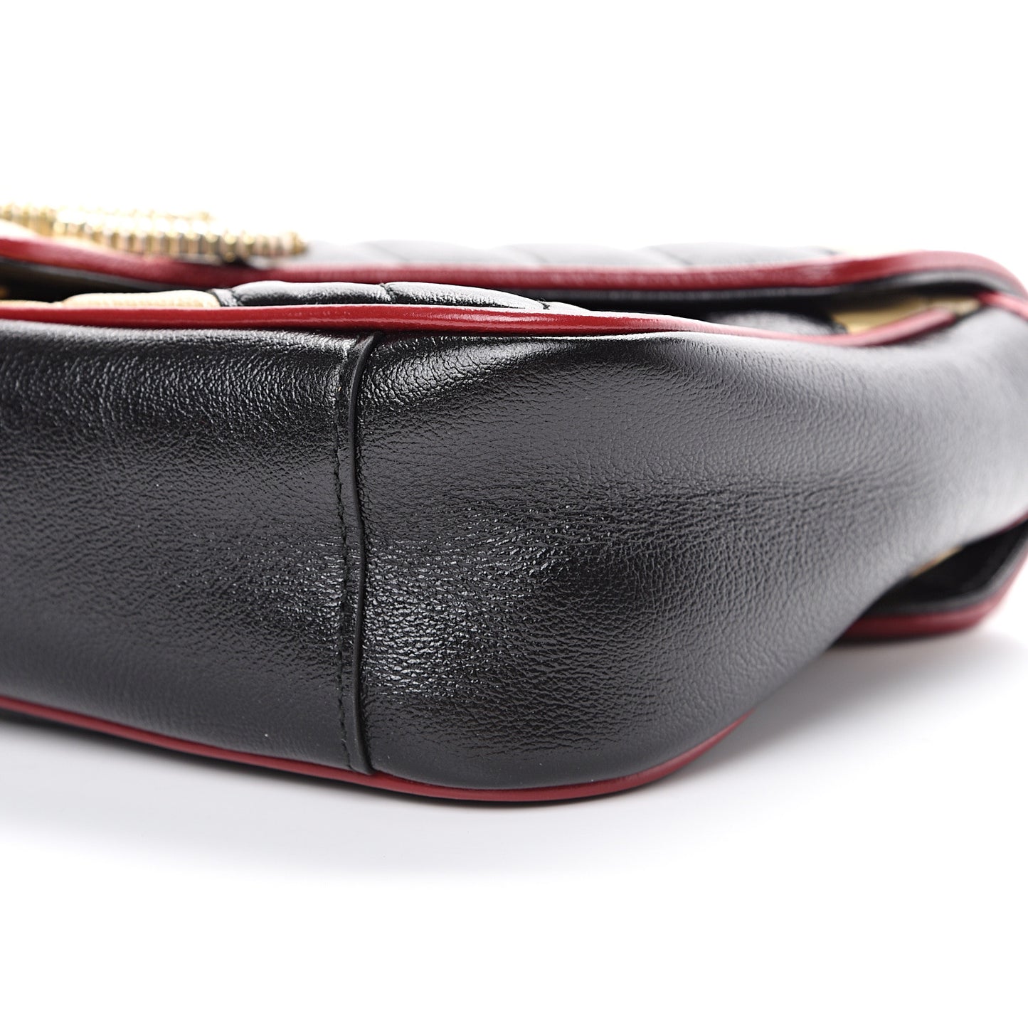 Vintage Effect Calfskin Matelasse Diagonal Striped Small Torchon GG Marmont Shoulder Bag Black Beige