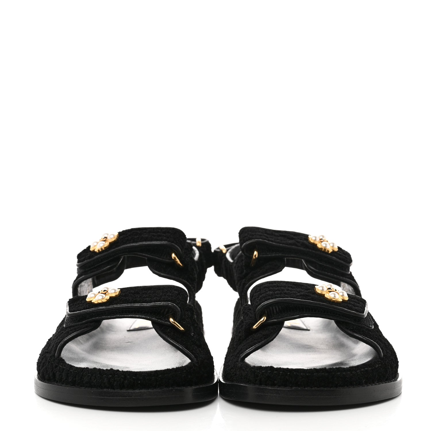 Chanel Tweed Velcro Dad Sandals 35 Black 2 of 9