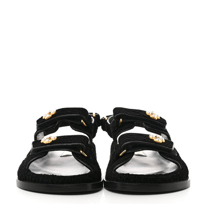 Chanel Tweed Velcro Dad Sandals 35 Black 2 of 9