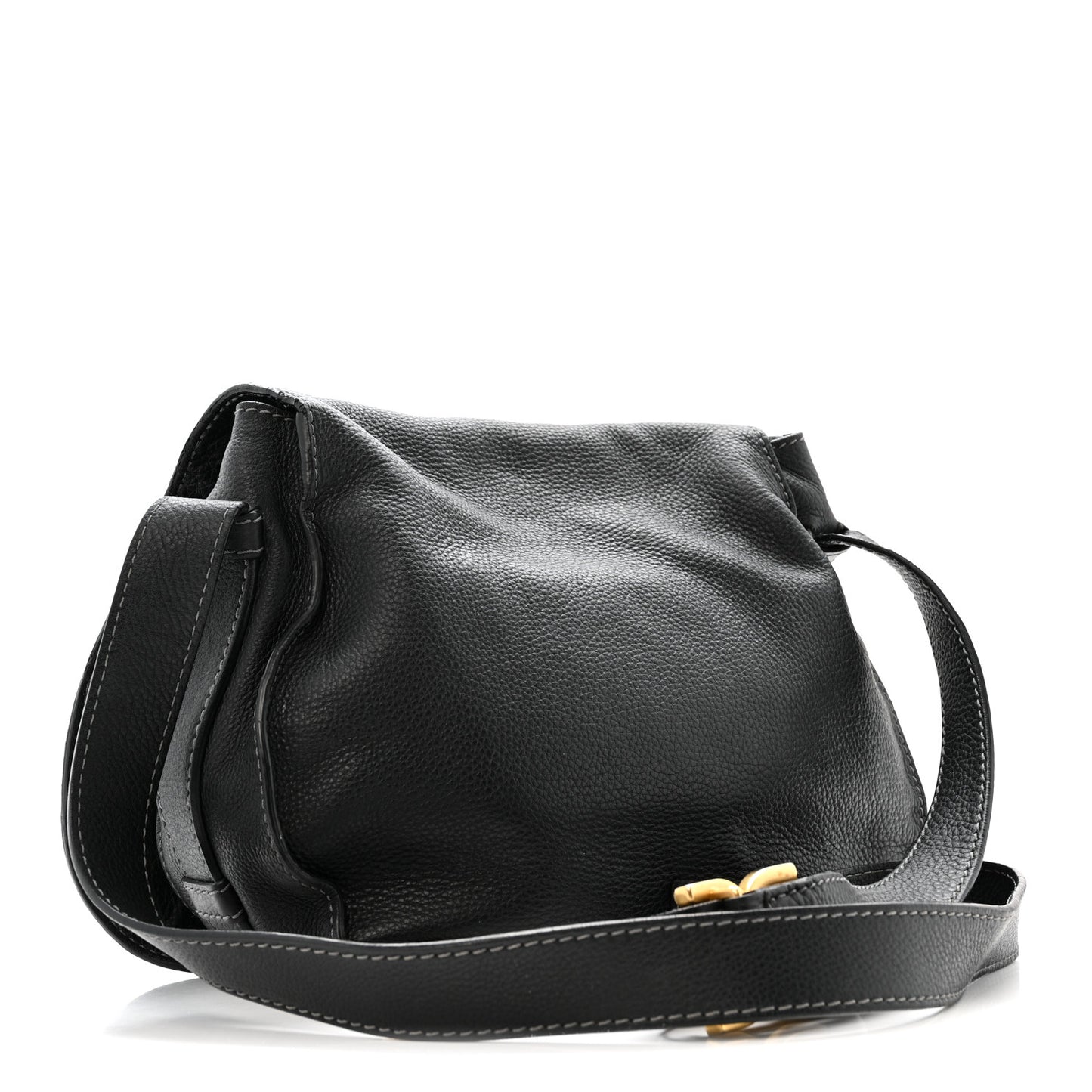 Grained Calfskin Medium Marcie Saddle Bag Black