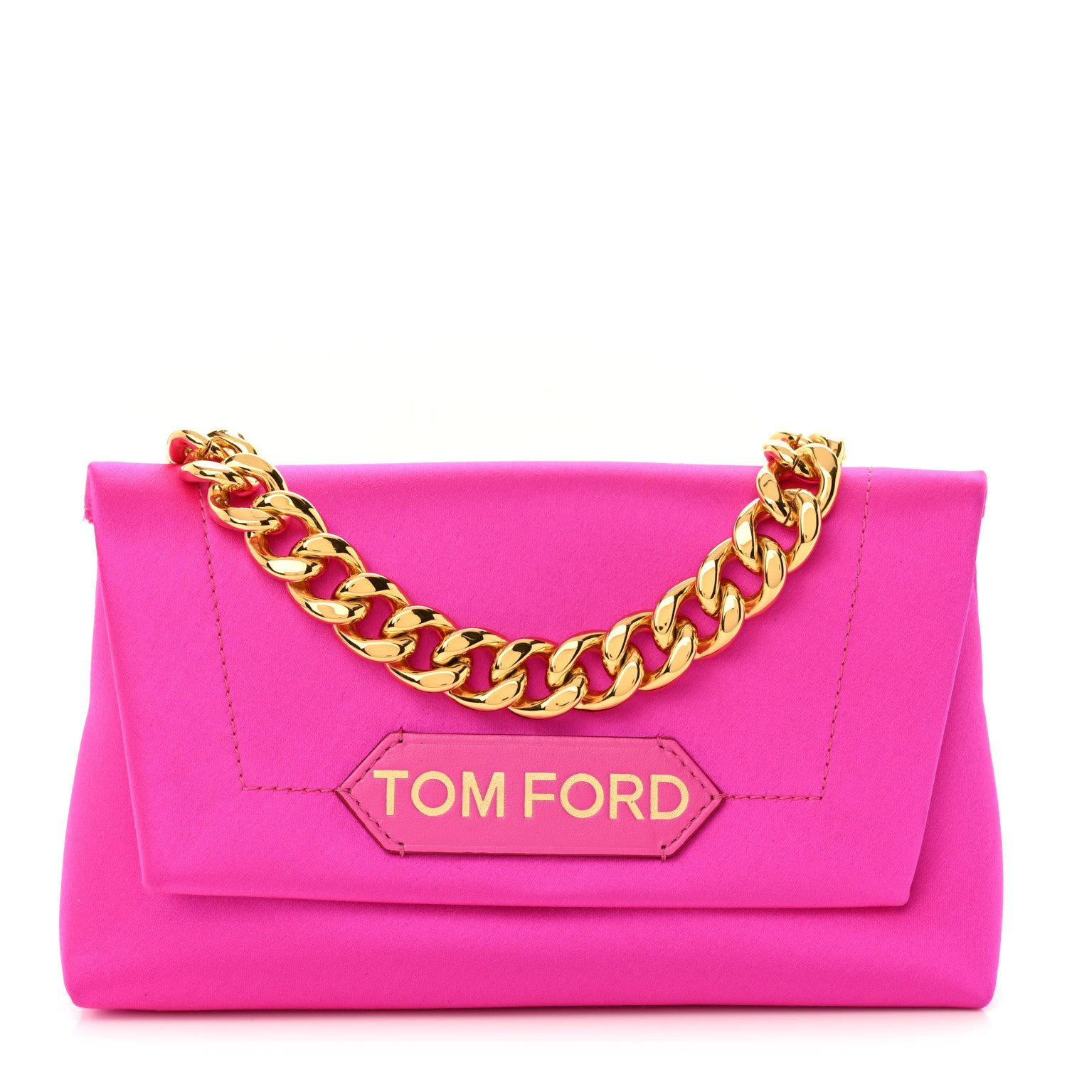Tom Ford Satin Mini Label Chain Shoulder Bag Hot Pink 1 of 11