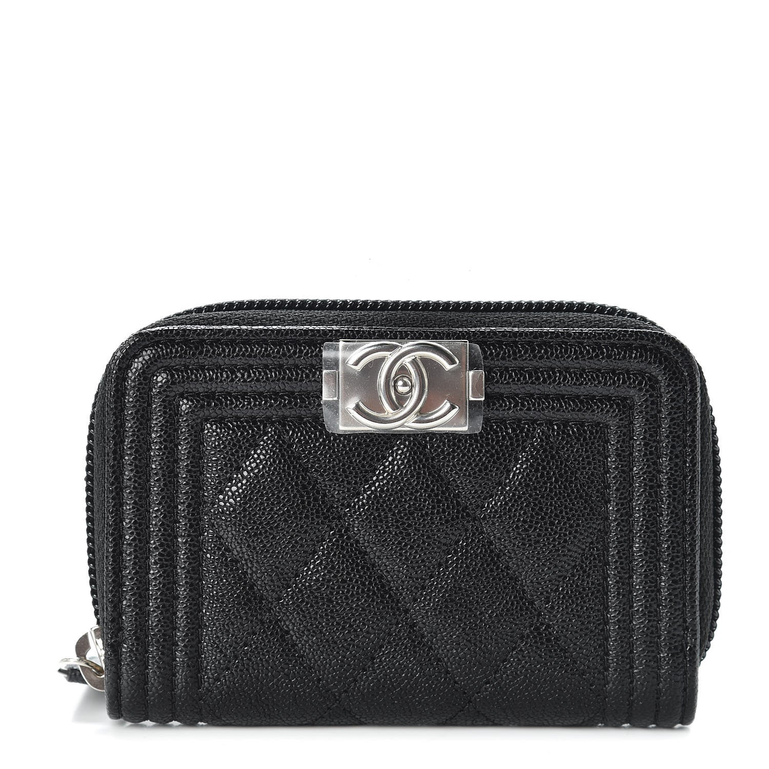 Chanel Caviar Quilted Boy Zip Around Coin Purse Wallet Black 1 of 8