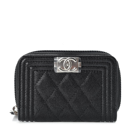 Chanel Caviar Quilted Boy Zip Around Coin Purse Wallet Black 1 of 8