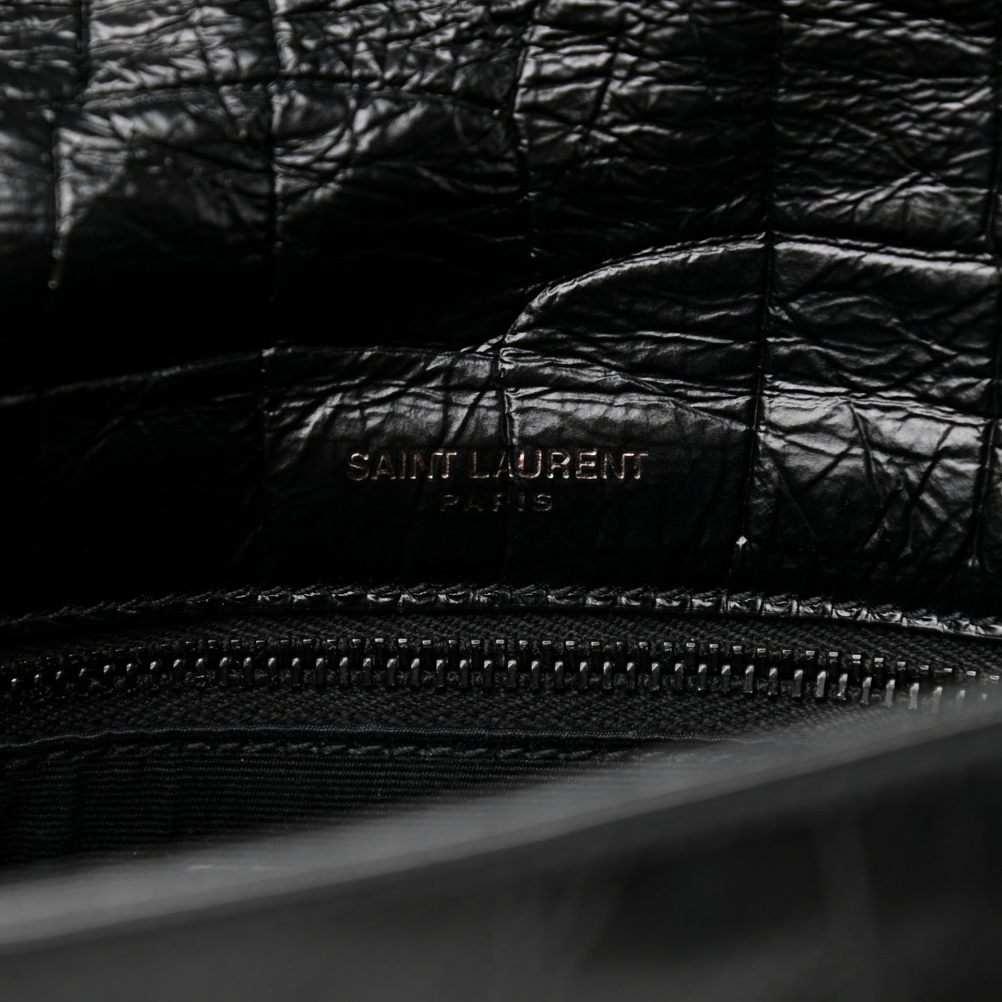 Crocodile Embossed Lambskin Monogram Medium Niki Chain Satchel Black