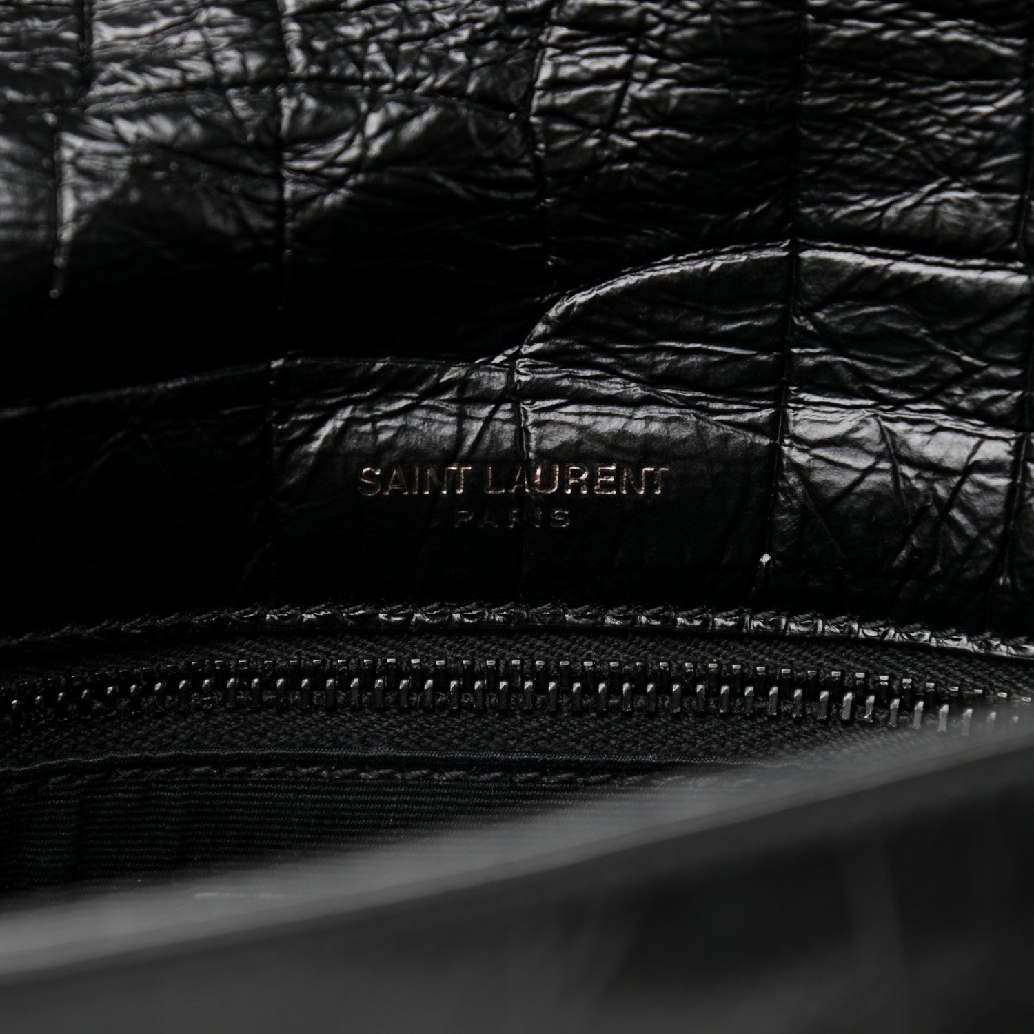 Saint Laurent Crocodile Embossed Lambskin Monogram Medium Niki Chain Satchel Black 6 of 12
