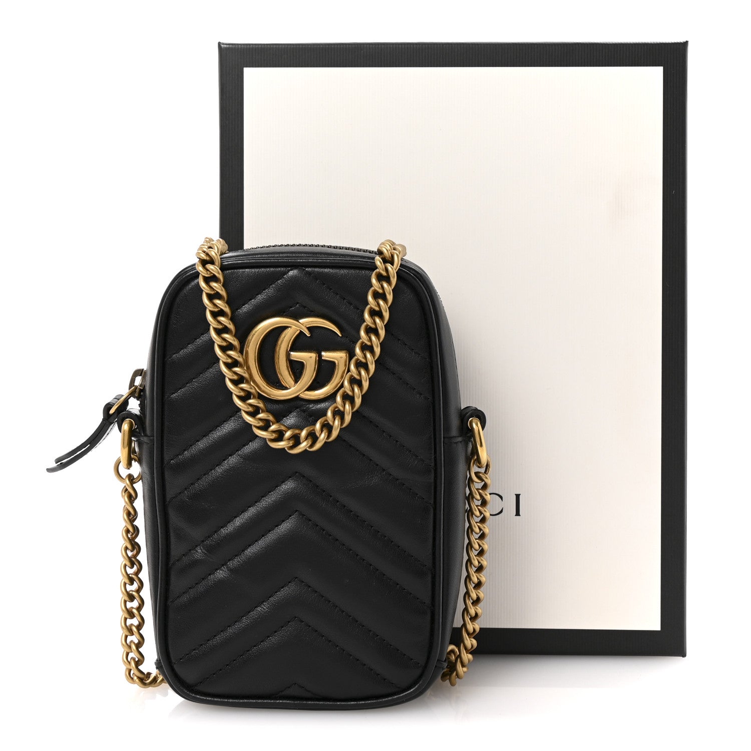 Gucci Calfskin Matelasse Mini GG Marmont Crossbody Bag Black 12 of 12
