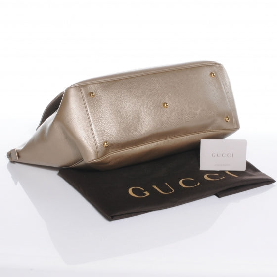Metallic Pebbled Calfskin Medium 1973 Top Handle Satchel Golden Beige