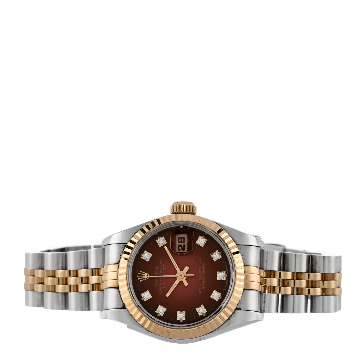 Stainless Steel 18K Yellow Gold Diamond 26mm Oyster Perpetual Datejust Watch Red Gradient 69173