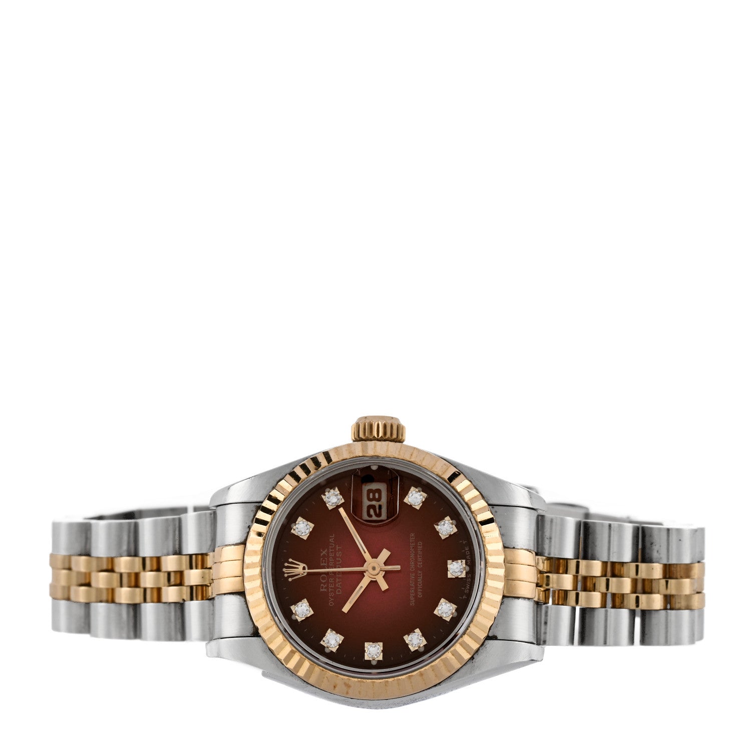 Rolex Stainless Steel 18K Yellow Gold Diamond 26mm Oyster Perpetual Datejust Watch Red Gradient 69173 2 of 4