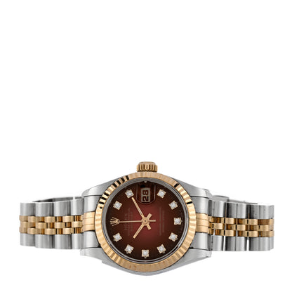 Rolex Stainless Steel 18K Yellow Gold Diamond 26mm Oyster Perpetual Datejust Watch Red Gradient 69173 2 of 4
