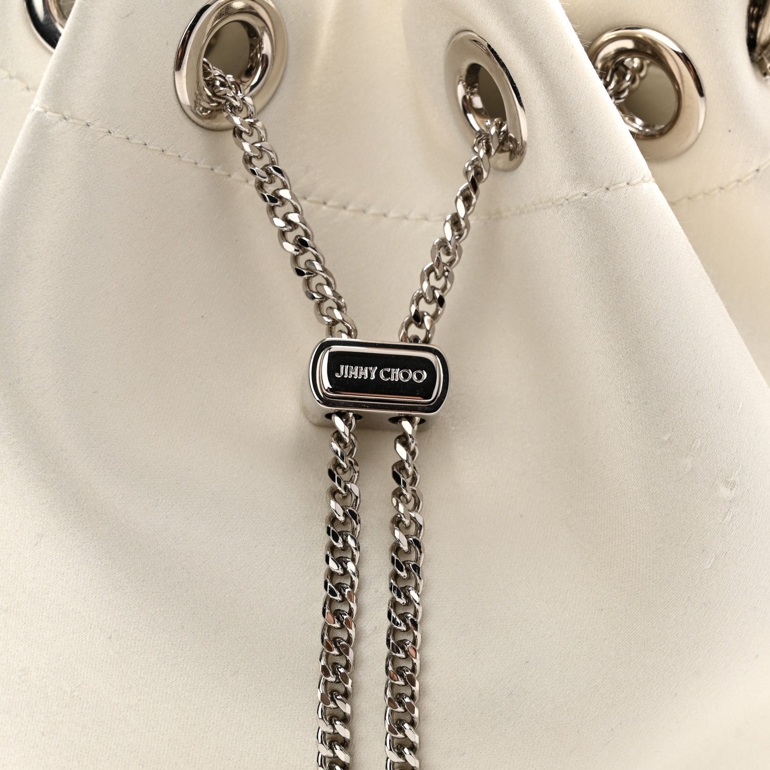 Jimmy Choo Satin Crystal Embellished Bon Bon Bucket Bag White 11 of 12