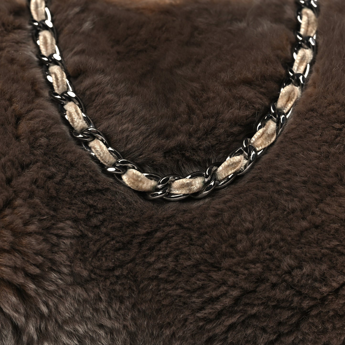 Rabbit Fur Kiss Lock Chain Clutch Brown