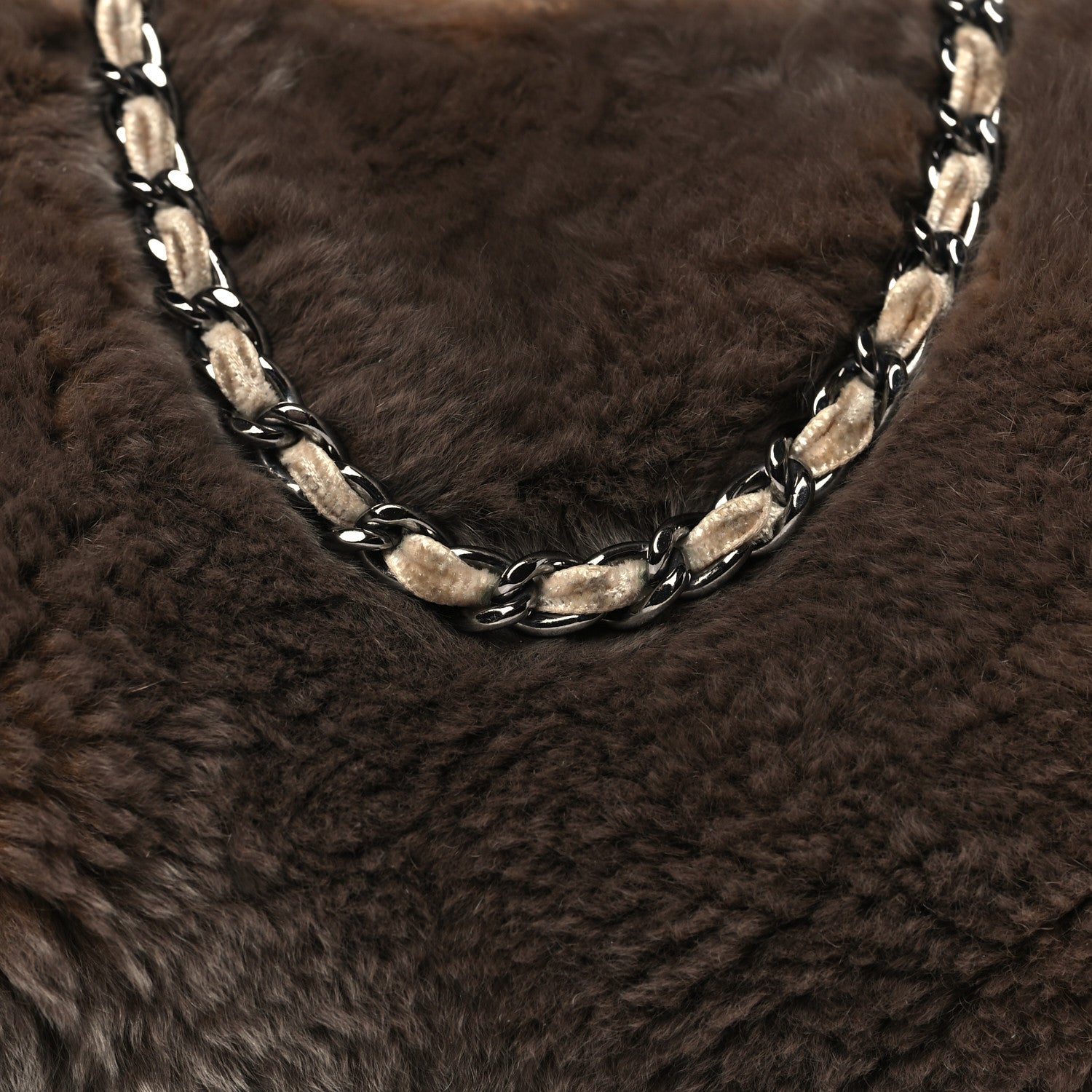 Chanel Rabbit Fur Kiss Lock Chain Clutch Brown 8 of 10