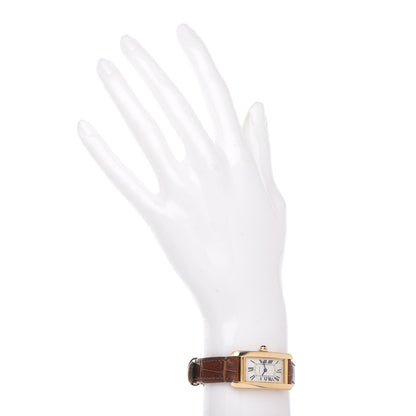 Cartier 18K Yellow Gold Alligator 19mm Tank Americaine Quartz Watch Brown 2 of 8