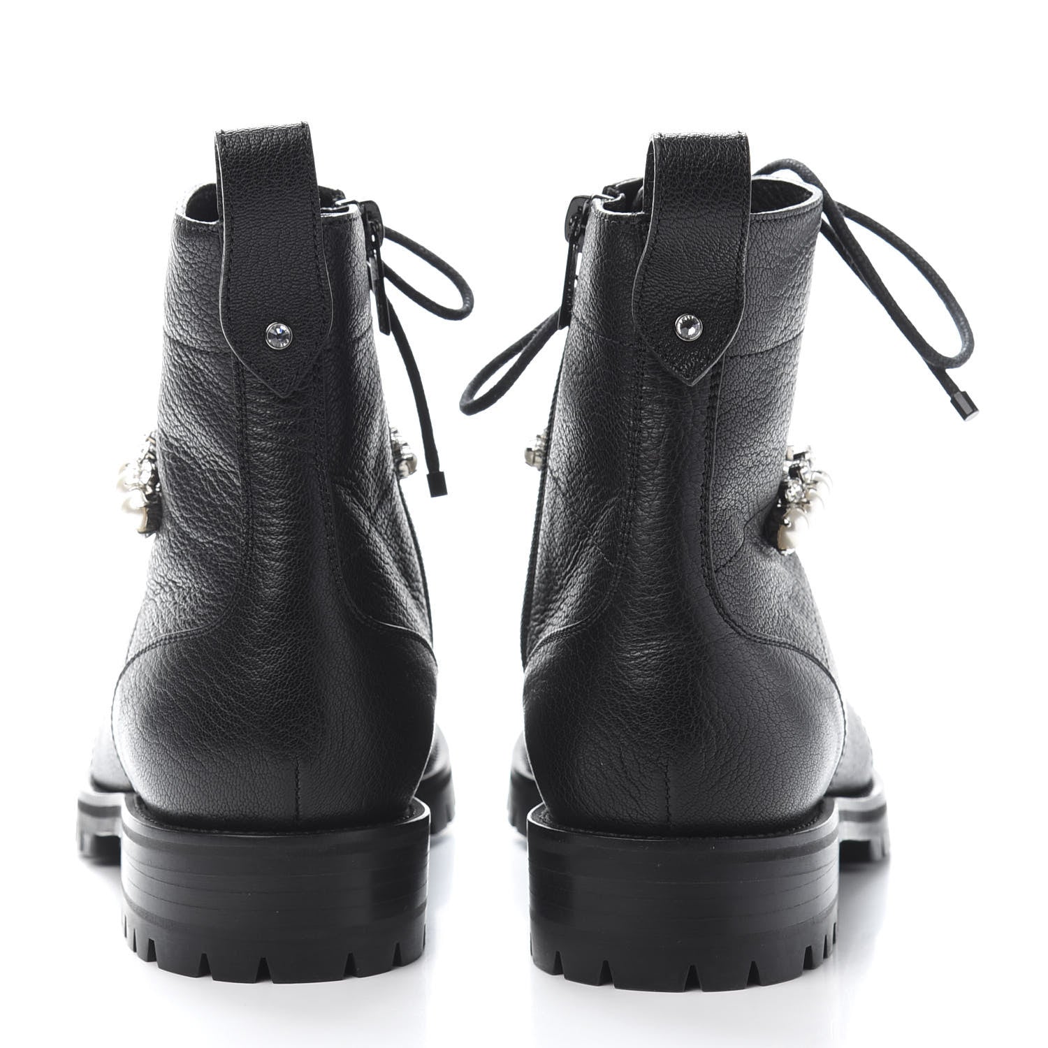 Jimmy Choo Goatskin Pearl Embellished Cruz Combat Boots 37.5 Black 5 of 9