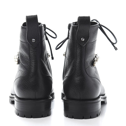 Jimmy Choo Goatskin Pearl Embellished Cruz Combat Boots 37.5 Black 5 of 9
