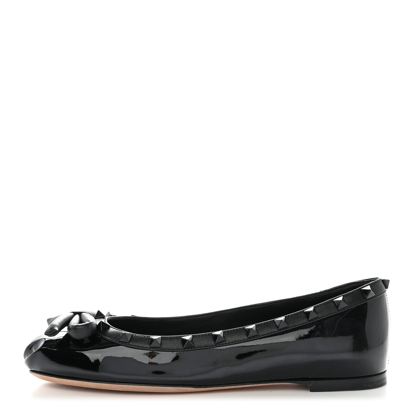 Patent Tonal Rockstud Bow Ballerina Flats 38 Black