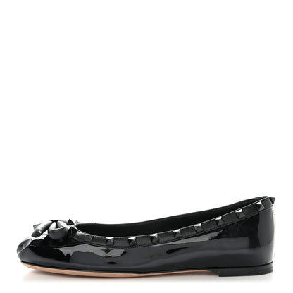 Valentino Garavani Patent Tonal Rockstud Bow Ballerina Flats 38 Black 1 of 9