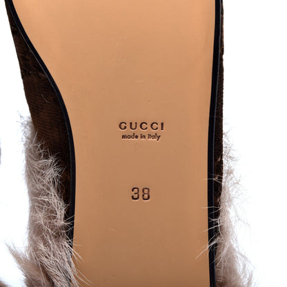 Gucci Velvet GG Monogram Fur Womens Princetown Slippers 38 Brown Black Natural 6 of 8