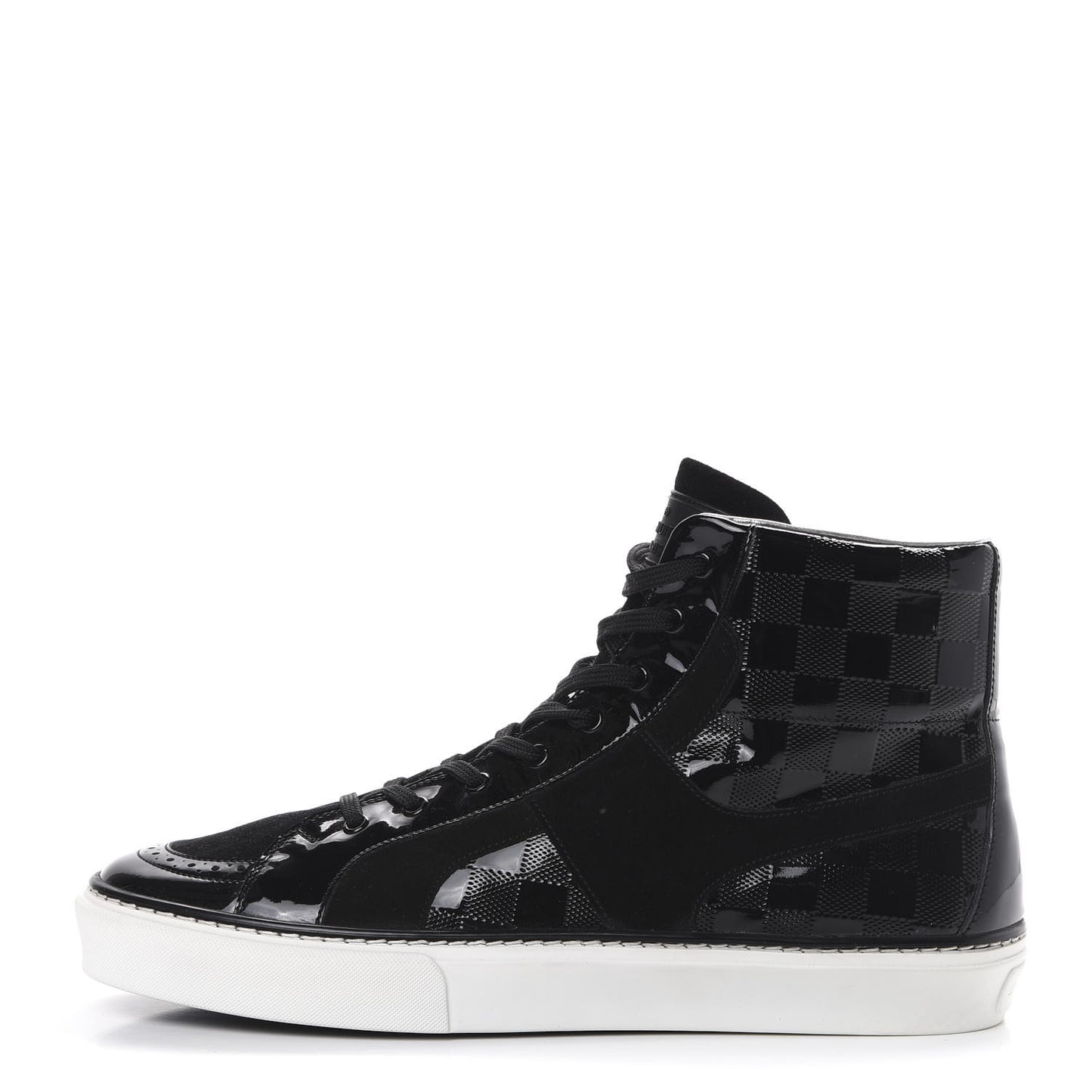 Suede Patent Calfskin Damier High Top Sneakers 8 Black