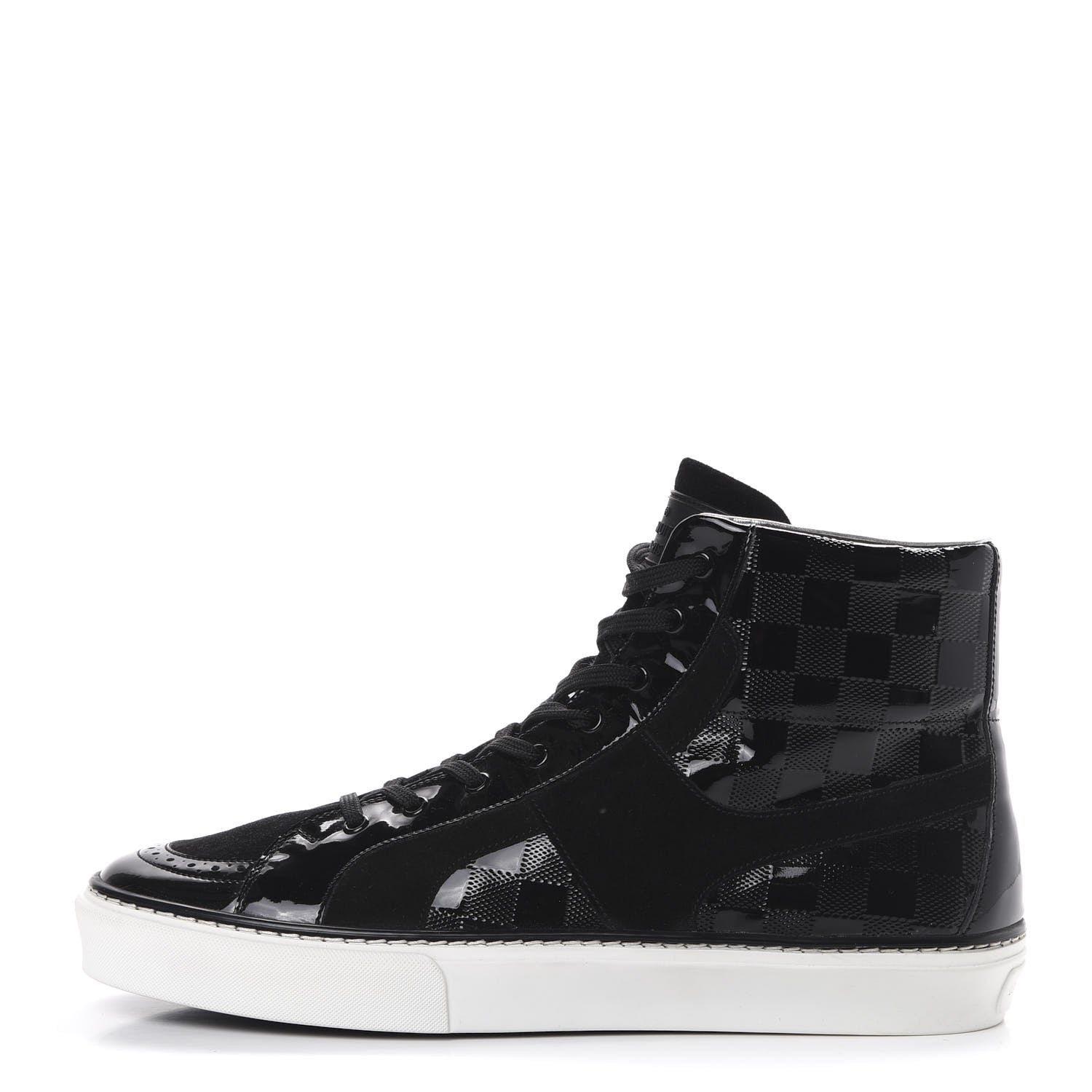 Louis Vuitton Suede Patent Calfskin Damier High Top Sneakers 8 Black 1 of 7