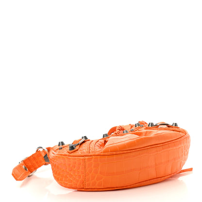 Balenciaga Extra Supple Calfskin Crocodile Embossed Le Cagole Shoulder Bag XS Pop Orange 4 of 11