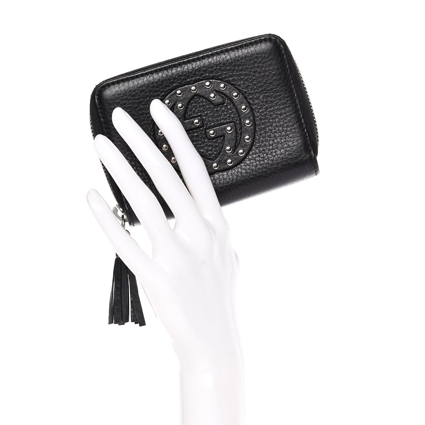 Pebbled Calfskin Studded Soho Compact Disco Zip Around Wallet Black