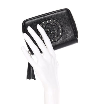 Gucci Pebbled Calfskin Studded Soho Compact Disco Zip Around Wallet Black 2 of 14