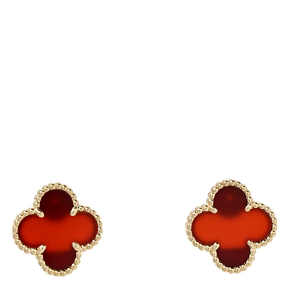 Van Cleef & Arpels 18K Yellow Gold Carnelian Vintage Alhambra Earrings 1 of 5