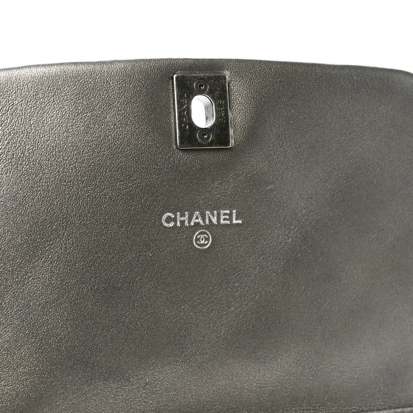 Metallic Calfskin Quilted Flap Clutch With Chain Ruthenium