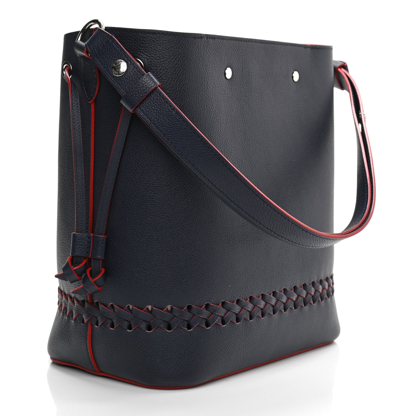 Soft Calfskin Braided Lockme Bucket Marine Rouge