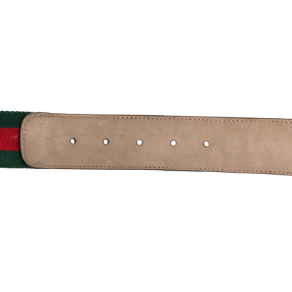 Gucci Nylon Textured Calfskin Double G Web 40mm Belt 95 38 Green Red Dark Cocoa 3 of 5