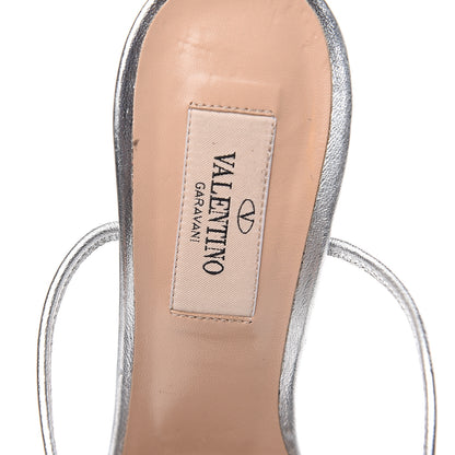 Valentino Garavani Metallic Nappa Rockstud Ankle T-Strap 105mm Sandals 37.5 Silver 7 of 11