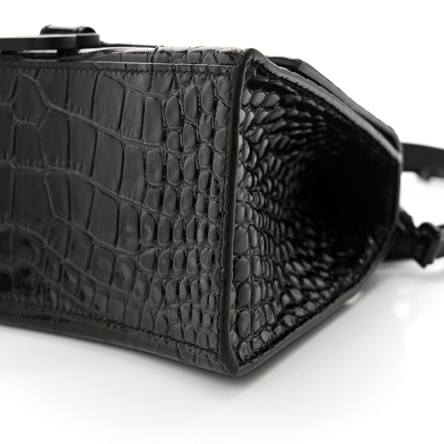 Balenciaga Shiny Calfskin Monochrome Crocodile Embossed Small Hourglass Top Handle Bag Black 10 of 12