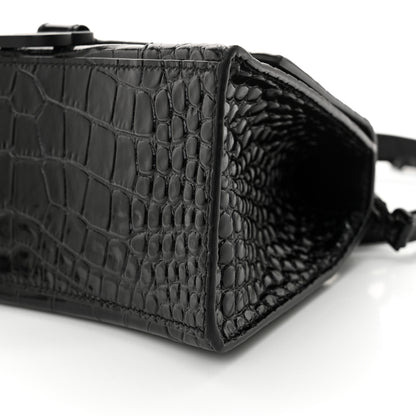 Balenciaga Shiny Calfskin Monochrome Crocodile Embossed Small Hourglass Top Handle Bag Black 10 of 12