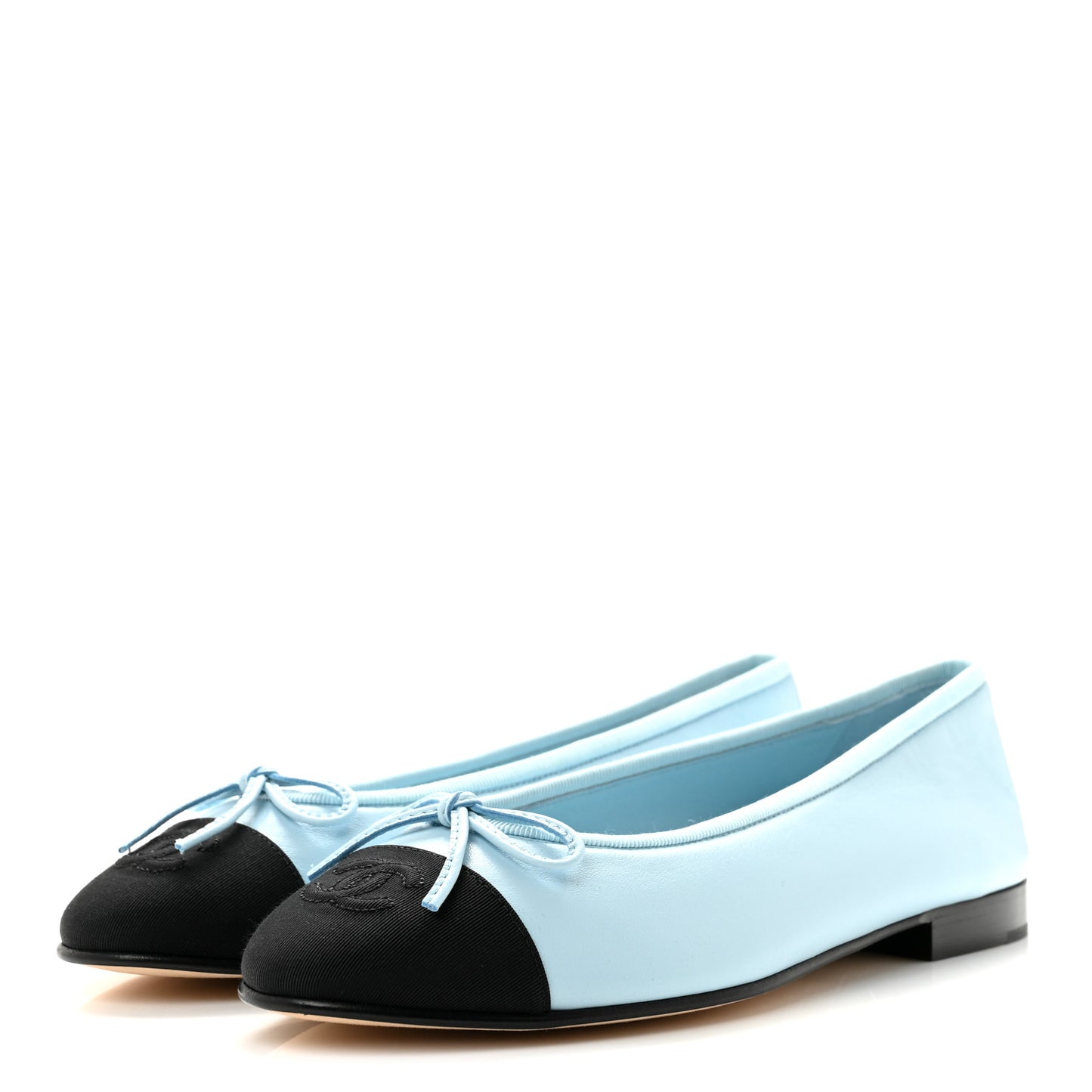 Lambskin Cap Toe CC Ballerina Flats 37.5 Light Blue Black