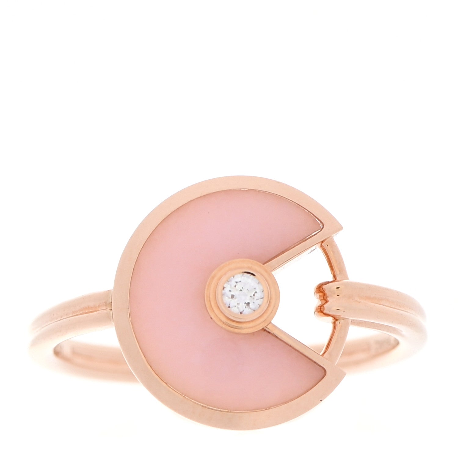 Cartier 18K Pink Gold Diamond Pink Opal Amulette de Cartier Ring 51 5.75 1 of 6