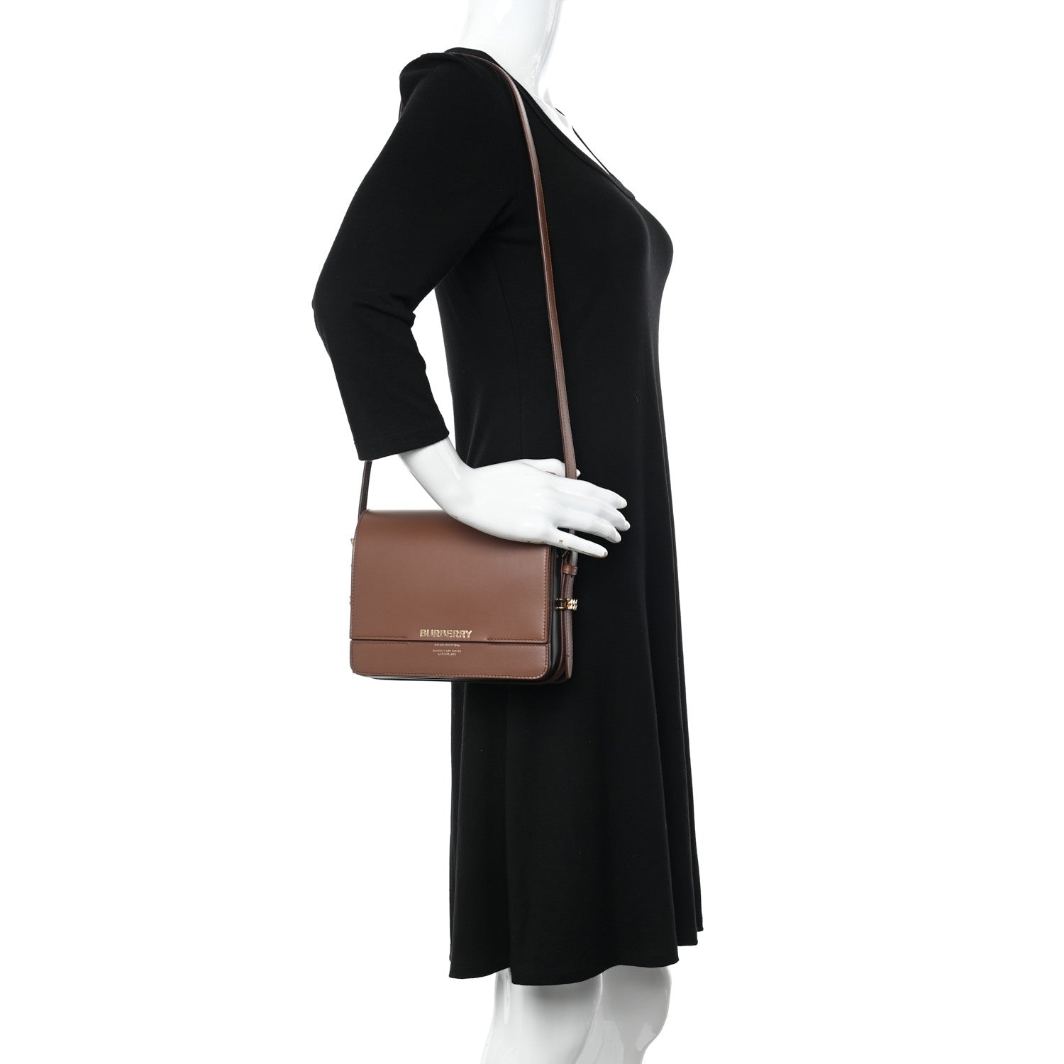 Burberry Smooth Calfskin Two Tone Small Grace Bag Malt Brown Black 2 of 10