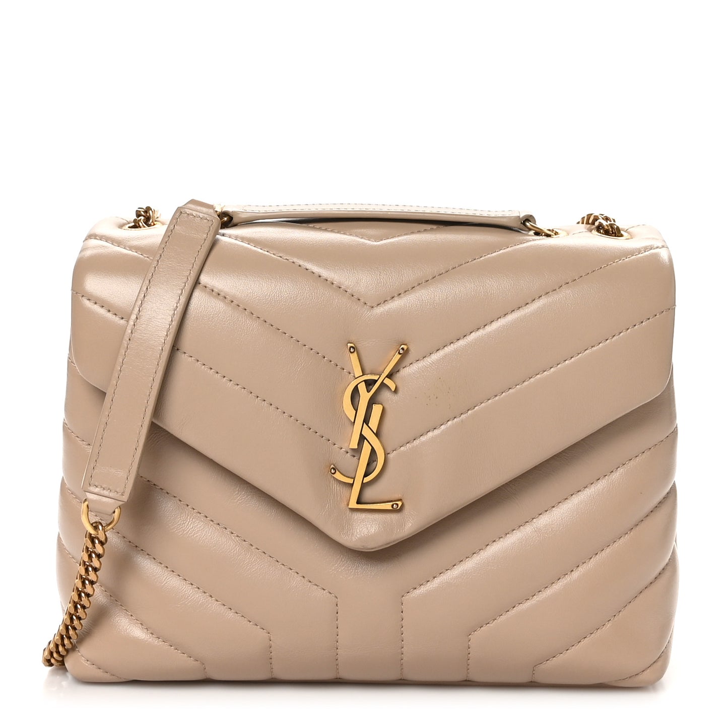 Calfskin Y Quilted Monogram Small Loulou Chain Satchel Dark Beige