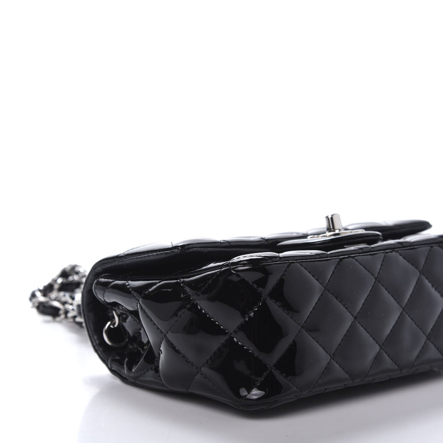 Patent Calfskin Quilted Mini Rectangular Flap Black